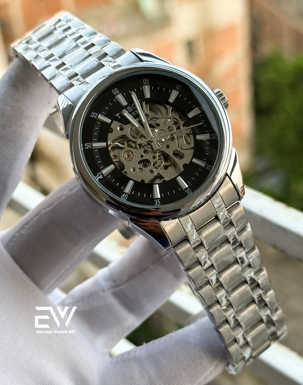 TISSOT AUTOMATIC BLACK DIAL SILVER BODY