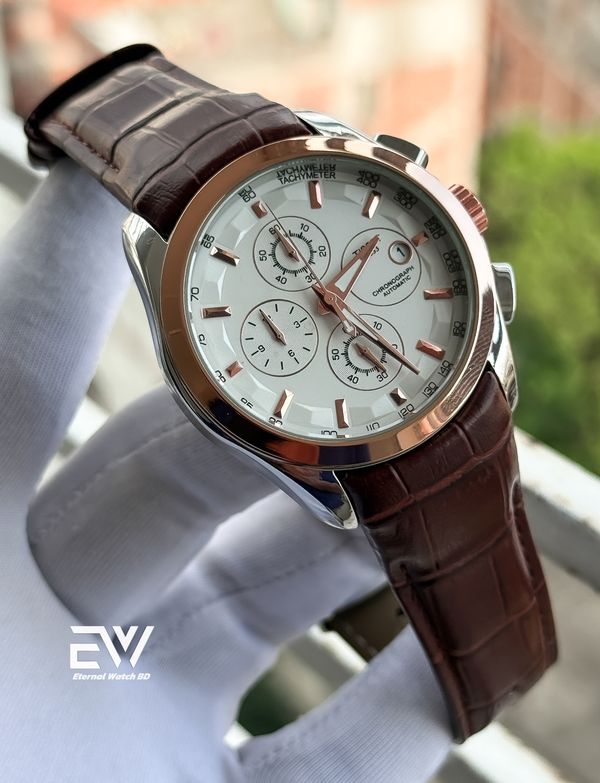 TISSOT CHRONO BROWN BELT RG CASE WHITE DIAL