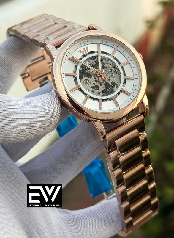 ARMANI AUTOMATIC ROSEGOLD CHAIN WHITE DIAL