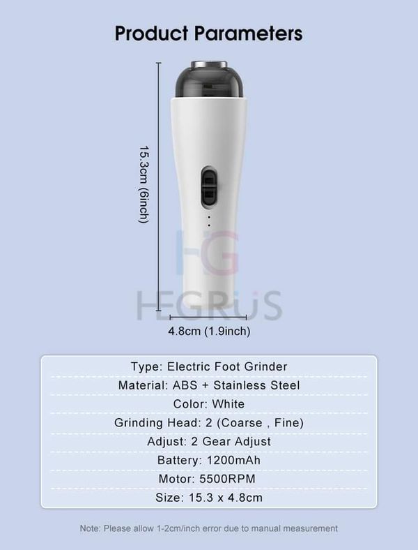 💥HEGRUS Rechargeable Electric Foot Grinder with 2 Grinding Heads - Image 6