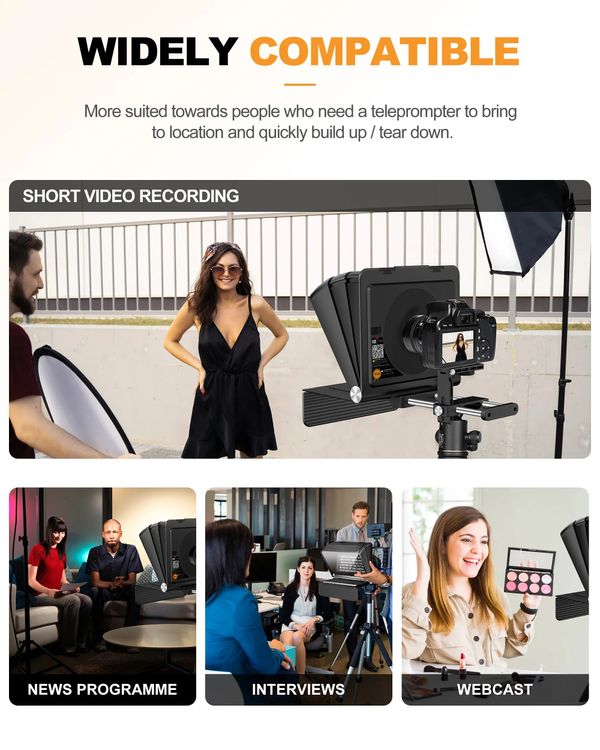 LENSGO TC7 II 7.9" Foldable Portable Teleprompter for Smartphones, Tablets & DSLR Cameras – With Bluetooth Remote & App Control