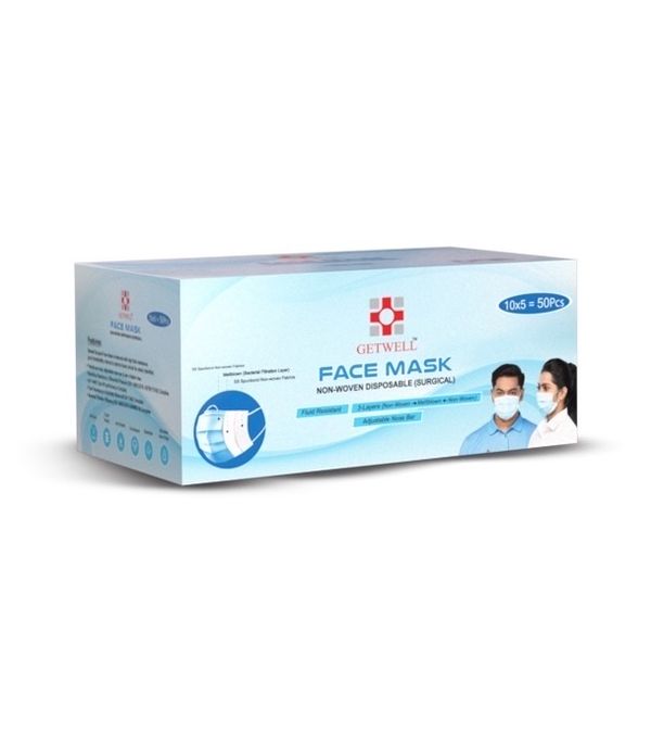 Getwell Non-Woven Face Mask 50 Pcs for Protection Against Germs