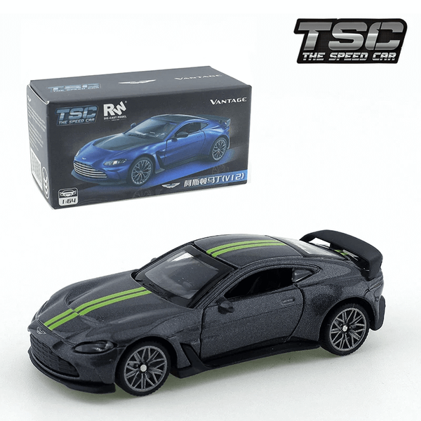 TSC 1:64 Aston Martin V12 Vantage Diecast Model Car - II Grey/Green