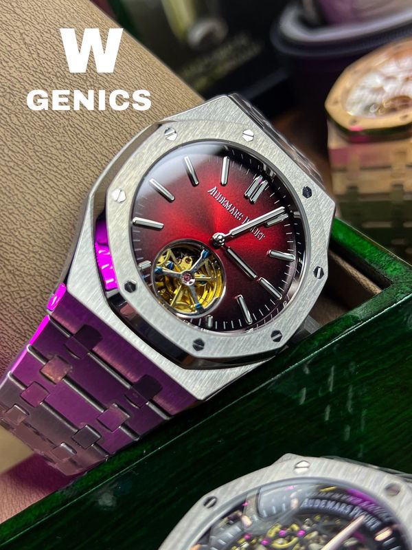 Audemars Piguet Royal Oak Tourbillion Wine Red Dial Plain Silver Chain Euro Grade