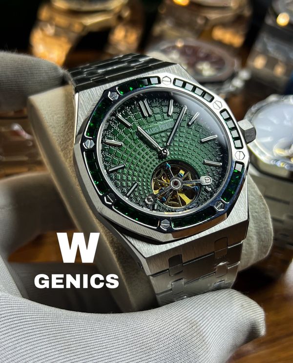 Audemars Piguet Royal Oak Tourbillion Green Dial Stone Edition Silver Chain Euro Grade