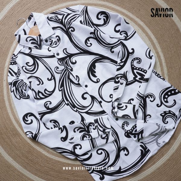 Black White Print - Dobby Fabric Full Sleeve Shirt
