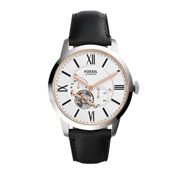 FOSSIL TOWNSMAN AUTOMATIC WHITE DIAL LEATHER STRAP WATCH ME3104