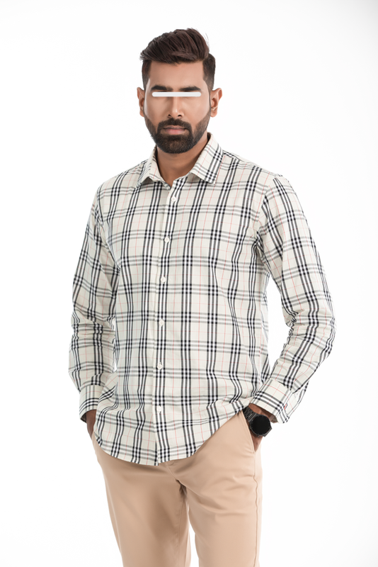 Effortless Style: Slim Fit White & Black Plaid Cotton Men Casual Full Shirt | Palli
