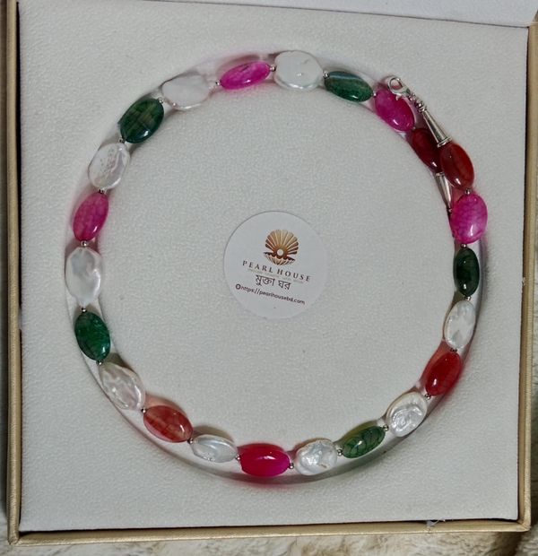 White Coin pearl with original stone combination neckpiece