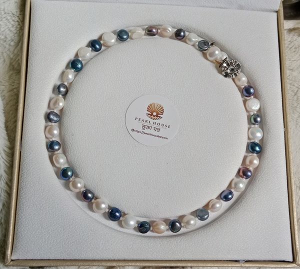White & Sea Blue Uncut pearl necklace