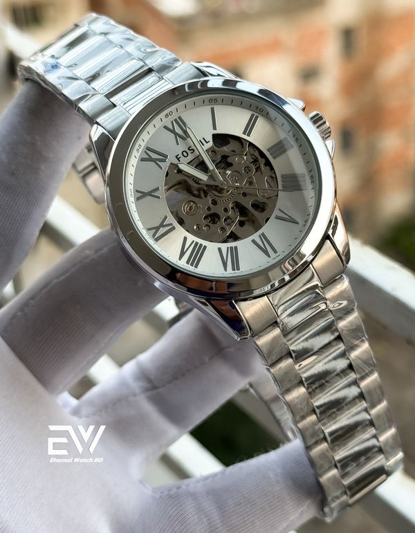 FOSSIL AUTOMATIC WHITE DIAL SILVER BODY