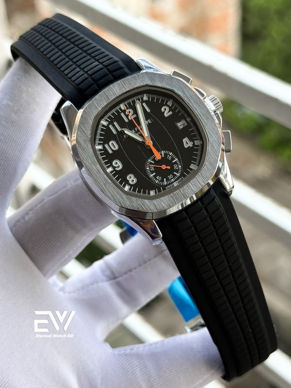 PATEK AQUANAUT BLACK DIAL SILVER CASE