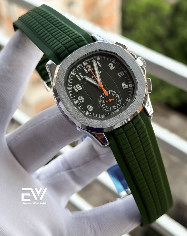 PATEK AQUANAUT GREEN DIAL SILVER CASE
