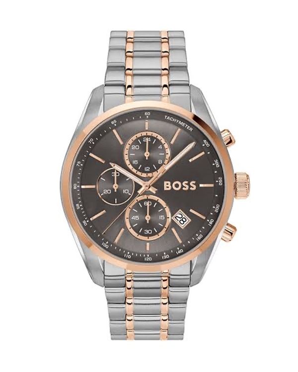 HUGO BOSS GRAND PRIX CHRONOGRAPH GREY DIAL TWO TONE STEEL STRAP WATCH FOR MEN 1514252
