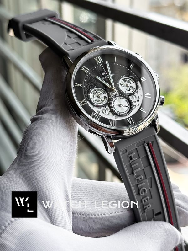 HILFIGER SILICONE GREY BELT BLACK DIAL