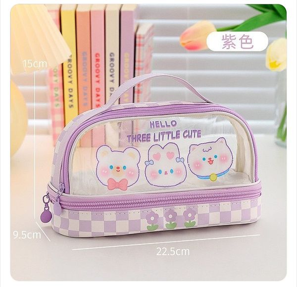 Large capacity double-layer transparent pencil case Japanese style