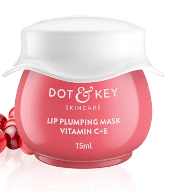 DOT & KEY Lip Plumping Mask With Shea Butter & Vitamin C + E For Naturally Glowing Lips | Smoothes Flaky & Dry Lips | Lip Mask For Soft,Smooth&Plump Lips | (Lingonberry)|15Ml