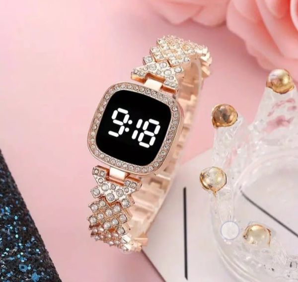 LED Display Digital Touch Screen Diamond Watch And Bracelet Fashion For Girls Women