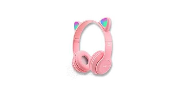P47M Wireless Headphone Flash Light CuteCat Ear with Mic Control LED Stereo Music Headphone