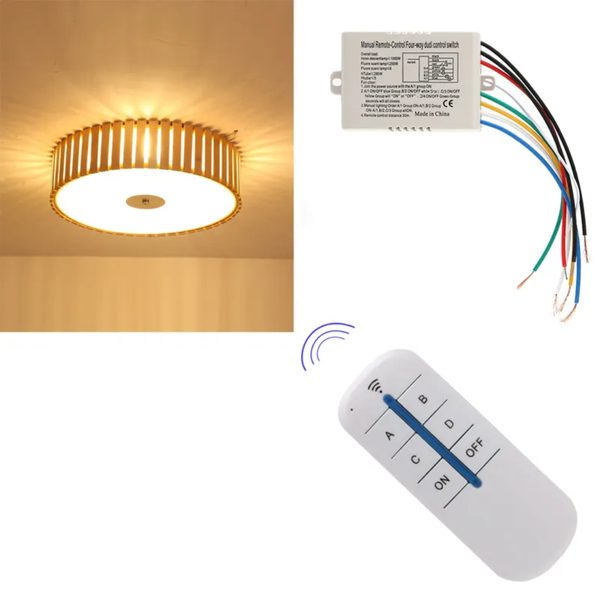 220V 4-Way ON/Off Lamp Light RF Remote Control Switch Receiver
