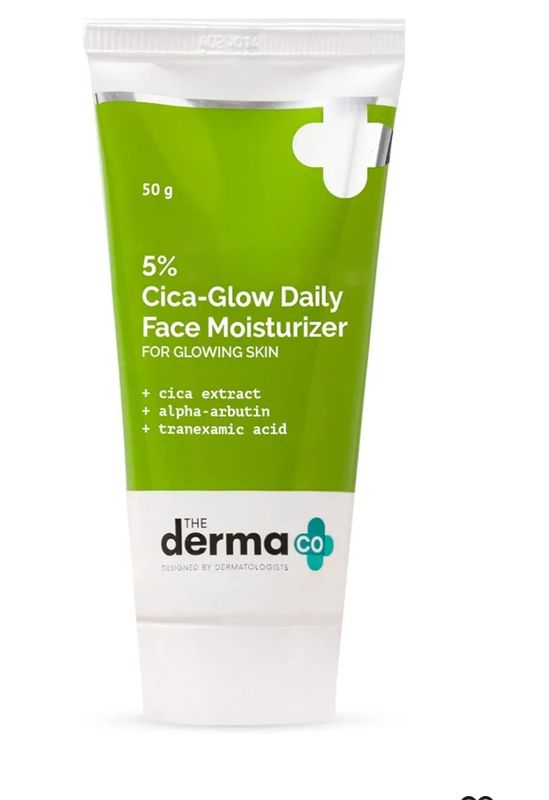 The Derma Co 5% Cica-Glow Daily Face Moisturizer with Alpha Arbutin & Tranexamic Acid | Makes Skin Glow | Evens Skin Tone | For All Skin Types | 50 g, Lotion