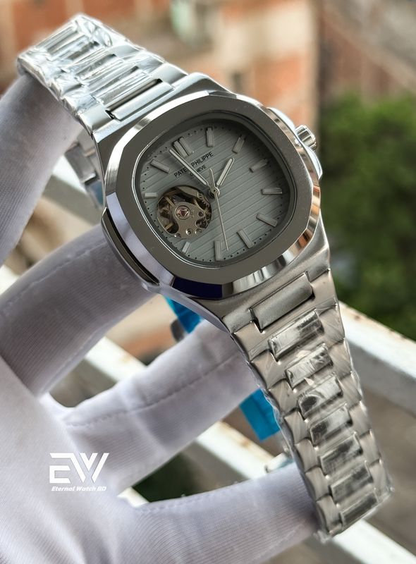 PATEK PHILLIPE AUTOMATIC GRAY DIAL SILVER BODY