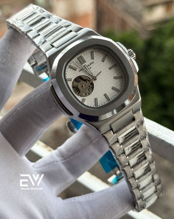 PATEK PHILLIPE AUTOMATIC WHITE DIAL SILVER BODY