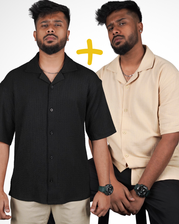 Combo- Obsidian Black + Sahara Beige Cuban Shirts