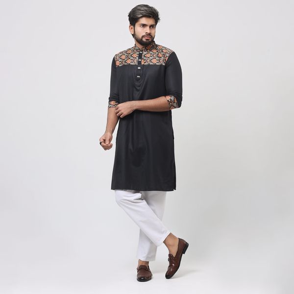 XL - 44 Black Chest Contrast Panjabi 499tk