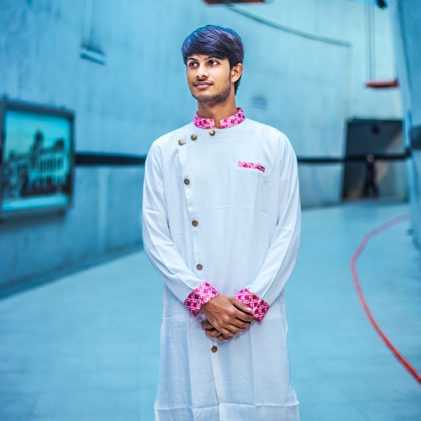 Premium White Trail Cut Panjabi For men