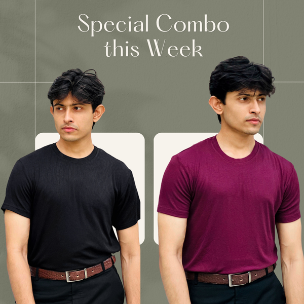 2 pice Combo -6-2x2 Ribbed Cotton-Viscose Solid Crew Tee