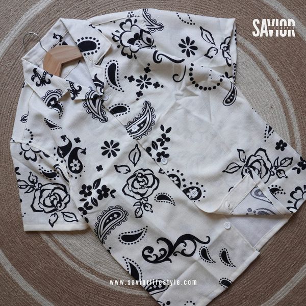 Nokshi Print Drop Shoulder Cuban Shirt