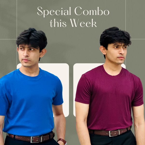 2 pice Combo -9-2x2 Ribbed Cotton-Viscose Solid Crew Tee