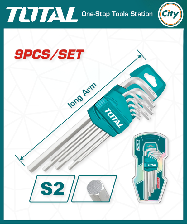 ৯ পিস হেক্স কি সেট লং হ্যান্ডেল এর সাথে Total Tools THT106191