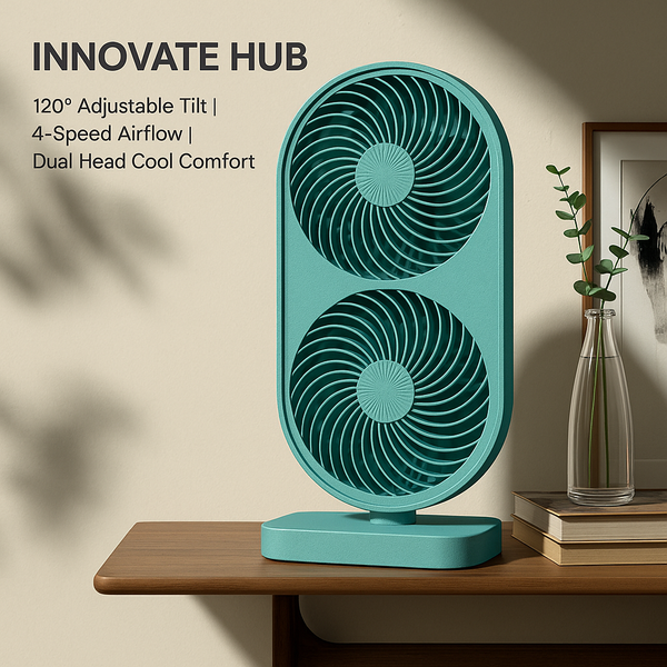 Plug and Play Double Head Desk Fan