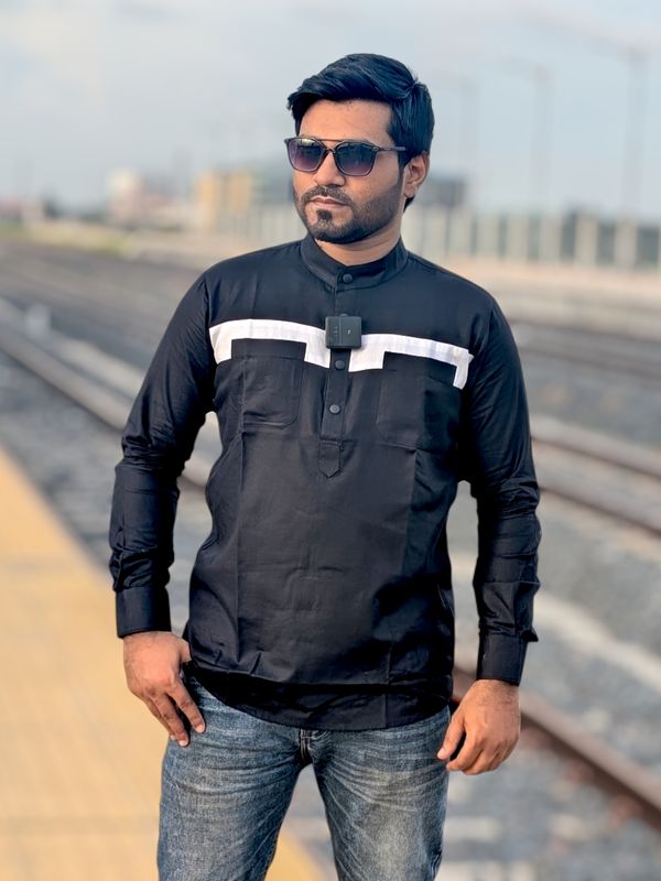 Double pocket contrast katua black color