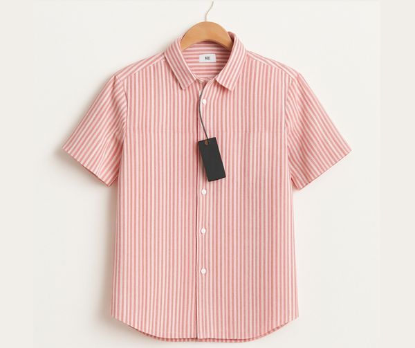 H&M Half Sleeve Shirt - White Stripes on Light Red