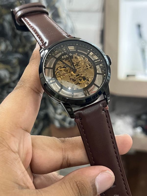 FOSSIL AUTO SKELETON DARK BROWN
