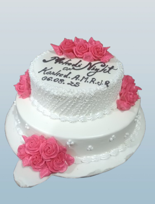 Mehendi Night White & Pink Rose Cake