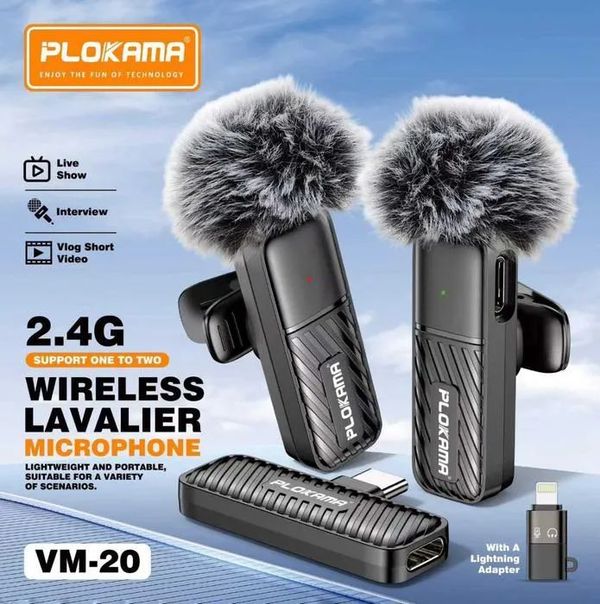 PLOKAMA VM20 Dual Wireless Lavalier Microphone for iPhone & Android .
