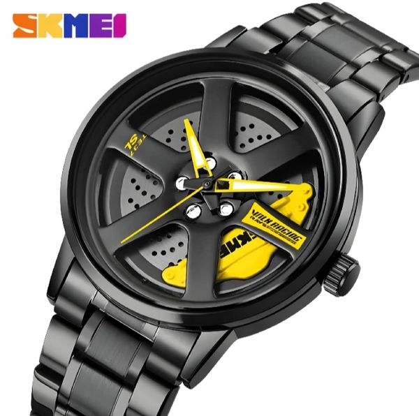 SKMEI 1787 Fashion Creative Cool Black Watch Cutout Concept Dial Metal Style Waterproof