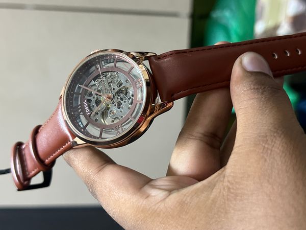 FOSSIL AUTO LIGHT BROWN BELT ROSE GOLD CASE