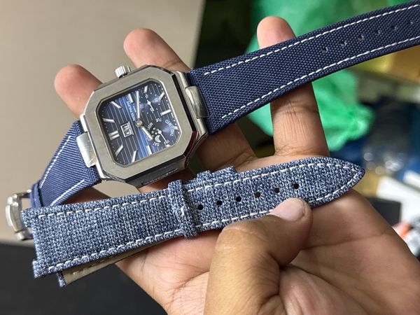 PATEK CUBITUS AUTO PLATINUM BLUE FREE JEANS STRAP