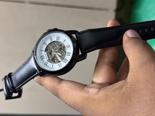 FOSSIL AUTO BLACK BELT BLACK CASE WHITE DIAL