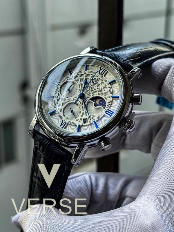 Patek blue belt silver spider white dial