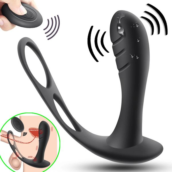 Male Prostate Massage Vibrator Anal Plug Wireless Control Wear Silicone Stimulate Massager Delay Ejaculation Ring Toy for Men