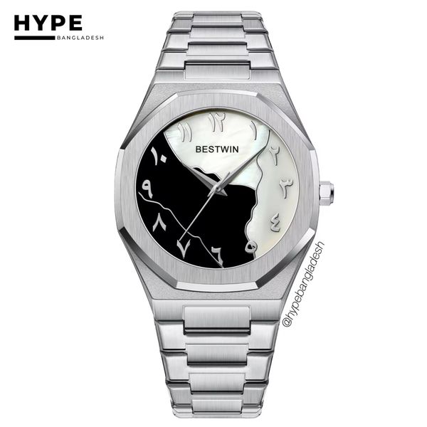 Arabic Dial Bestwin Stainless Steel Heavyweight Watch (Silver Chain)