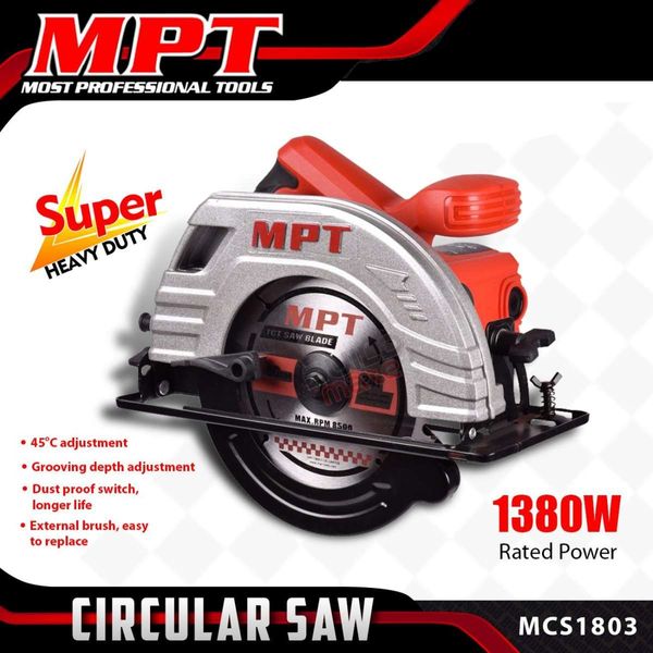 MPT Circular Saw, 185mm, 1380w, Bore: 20mm, Model: MCS1803