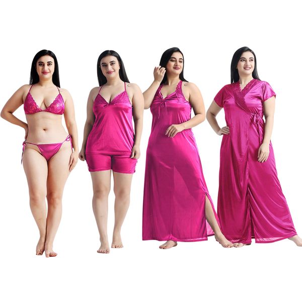 ৬-পিস প্রিমিয়াম নাইট ওয়্যার সেট (গাড় গোলাপী)