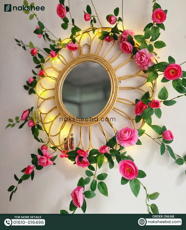 Rattan Frame Mirror RM02 + Premium Rose vine